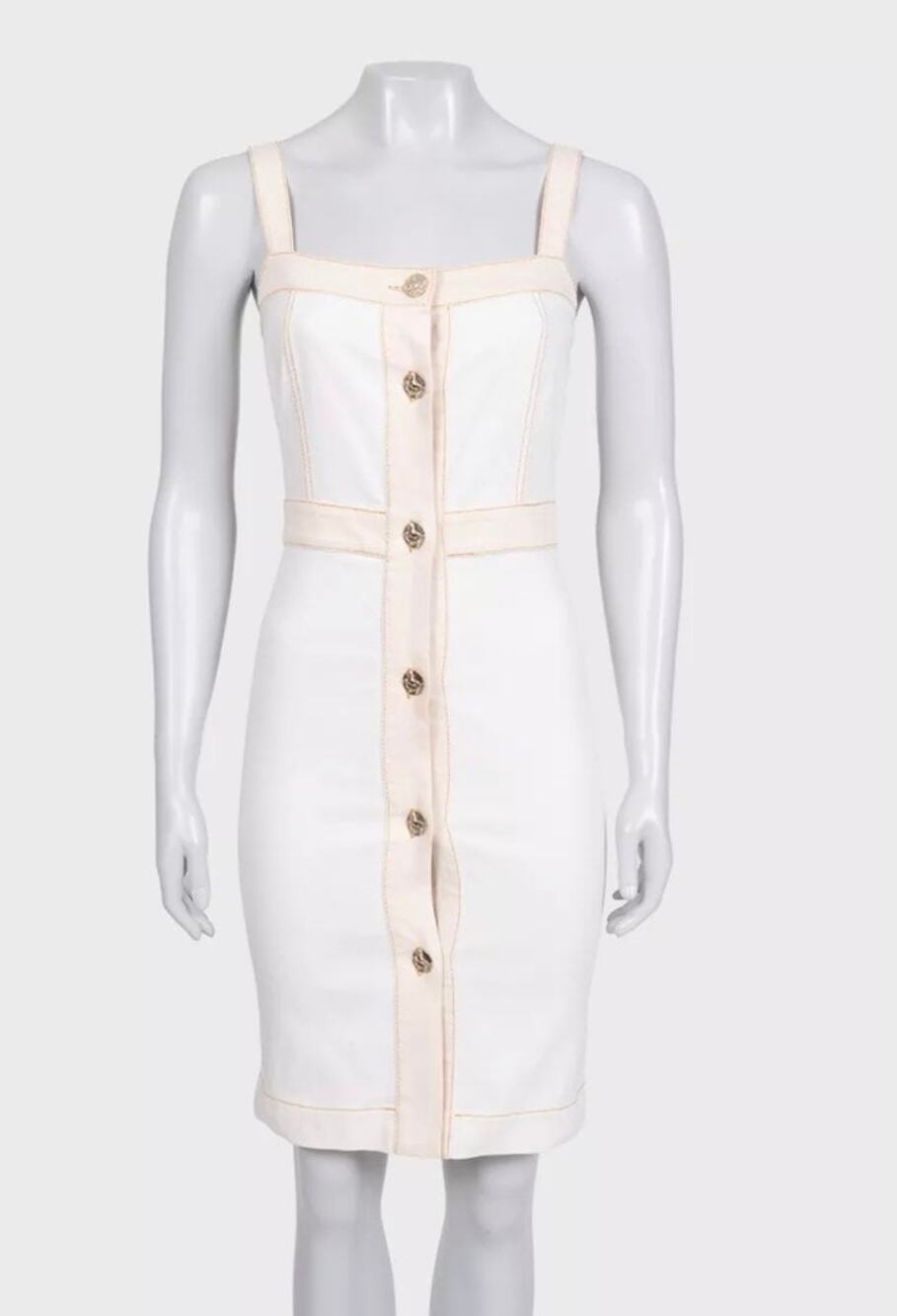 Chanel White Denim Sundress with Gold Buttons Sz.34